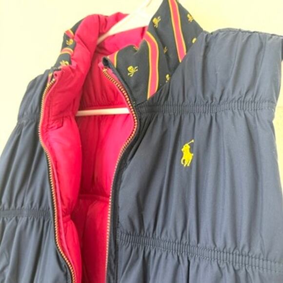 Ralph Lauren Rugby Reversible Puffer Vest Pink Navy Girls L (12-14) RARE Vintage - Picture 5 of 7